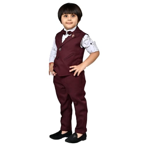Image of Kukuwears - Kids Ethnic Suit Set I 3 Piece Party Suit for Boys | Kids Suit Set Shirt, Pant & Waistcoat I Birthday Boys Party Dress