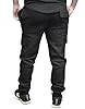Men's Cargo Joggers with Pockets, Regular Fit Fleece Trouser Elastic Waist Tracksuit Bottoms Casual Gym Sweatpants for Running, Workout, Sports, Travel and Daily Wear Black Ribbed XXL #3