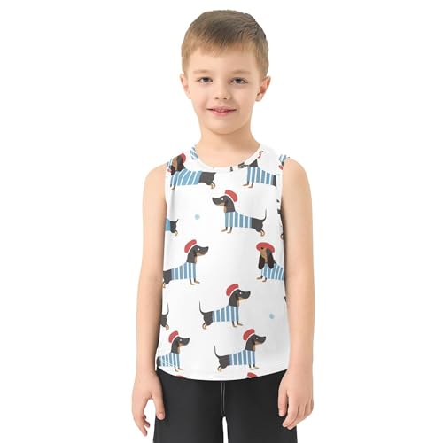 JUNZAN Cartoon Dachshund Tank Top for Boys Sleeveless Summer Vest Tee Toddler Club T-Shirt for Fitness Travel Swim Beach 3T2