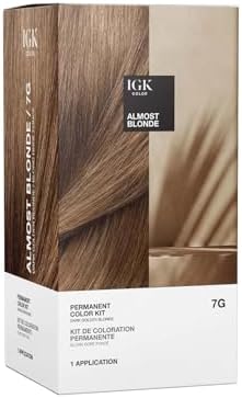 IGK Permanent Hair Dye Color Kit | 7G Almost Blonde - Dark Golden Blonde | 100% Gray Color Coverage + Strengthen + Shine | Ammonia Free