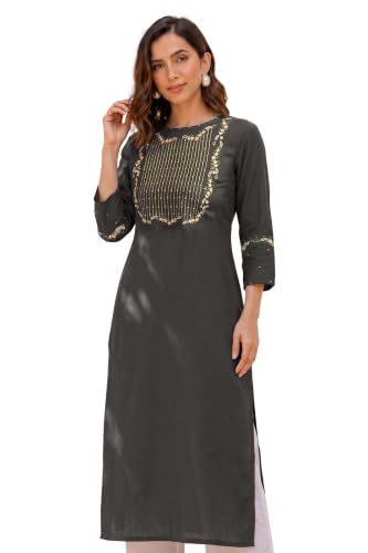Image of MIRCHI FASHION Women's Straight Fit Rayon Sequins Embroidered and Polka Dots Printed Kurti Only