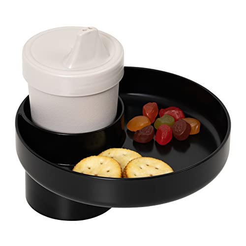 Image of Travel Tray Round, USA Made Easily Convert Your existing Cup Holder to a Tray and Cup Holder for use in a Car Seat, Booster, Stroller, Golf Cart and Anywhere You Have a Holder! Dark Black