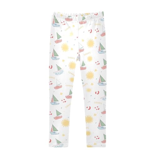 ALAZA Girls' Leggings Children's Yoga Pants Skinny Printed Dance Sailboat Sunny Cute Comfortable 4T