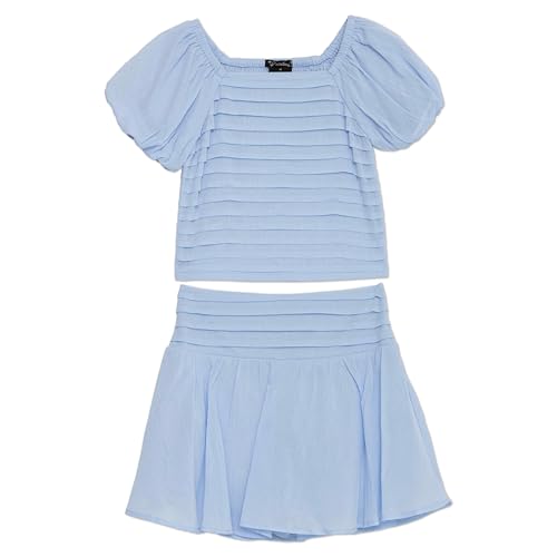 Image of Speechless Girls' Puff Sleeve Pleated Top and Skater Mini Skirt Set