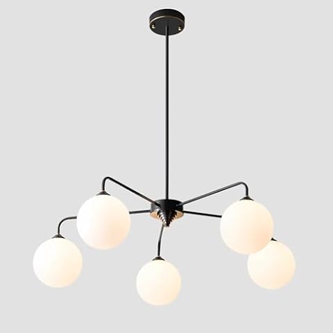 Fulesi 5 Light Mid Century Sputnik Chandelier with White Frosted Globe Glass Shade Pendant Lighting Fixture Living Room Large Pendant Lamp for Bedroom Kitchen Island Cover