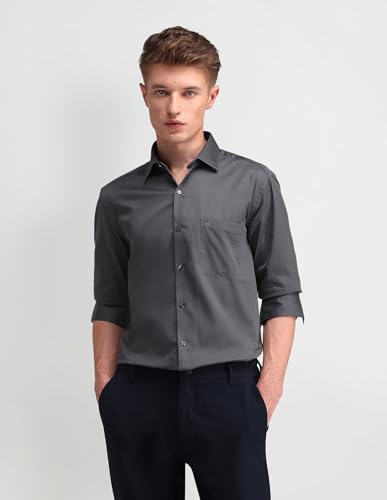 Image of Arrow Solid Slim Fit Mens Formal Shirt - 100% Cotton, Breathable & Comfortable, Full Sleeves Shirts for Men