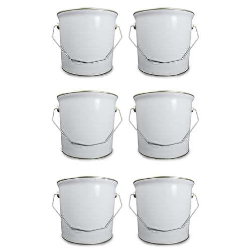 Empty 2.5 Litre Metal Paint Bucket Tin Cans Complete With Lids, Pack of 6 2500ml Storage Containers for Solvent Paints