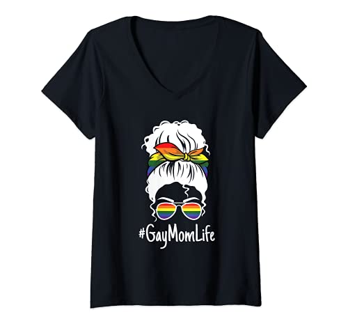 Donna Gay Mom Life Rainbow Pride Flag LGBT-Q Ally Mama Mother Maglietta con Collo a V