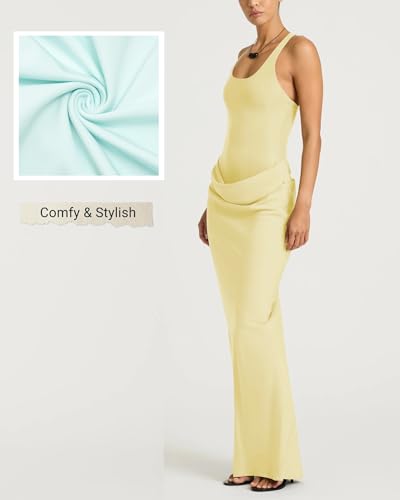 Doweha Women‘s 2026 Sleeveless Drop Waist Ruched Long Tank Dress Summer Elegant Bodycon Corset Going Out Cocktail Wedding Guest Formal Maxi Dresses Yellow XS — view 4