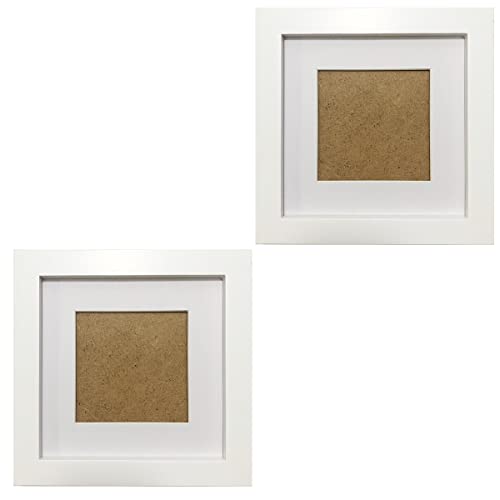 ZXT-parts 6x6 Picture Frames White Set of 2 Pack. 3.5x3.5 Picture Frame with Mat, Solid Wood, Plastic Panel (Not Glass). The Table and The Wall.