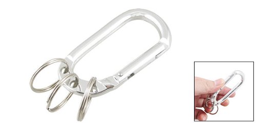 uxcell Aluminum Alloy Bag D Shaped Spring Loaded Carabiner Hook Split Keyring Silver Tone