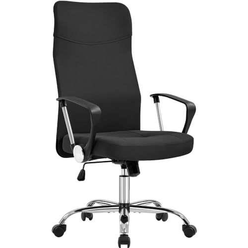 Yaheetech Silla de Oficina Escritorio Giratoria Ergonómica Silla Tela Ruedas Respaldo Alto Altura Ajustable Negro