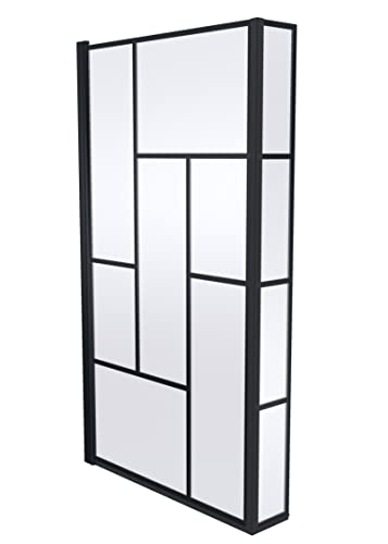 Image of Balterley 795 x 1430mm L-Shaped Bath Shower Screen, Square Framed Shower Screens for Baths, Fixed Return Panel, 6mm Toughened Safety Bath Door Screen, 180° Pivot Reversible Door Screens (Black)