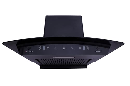 Image of Elisa Venus 90 Auto Clean Filterless Kitchen Chimney | 90cm, 1400 m /hr Suction, Gesture & Touch Control, Black, LED Lamp, Low Noise Cooker Hood