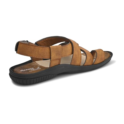 Image of Centrino Men's Sandals | Brown /Tan Textured Cushioned Sole Casual Leather | Strap Sandal with Adjustable Buckle | Comfortable Casual Footwear for Summer Office Travel (9574)
