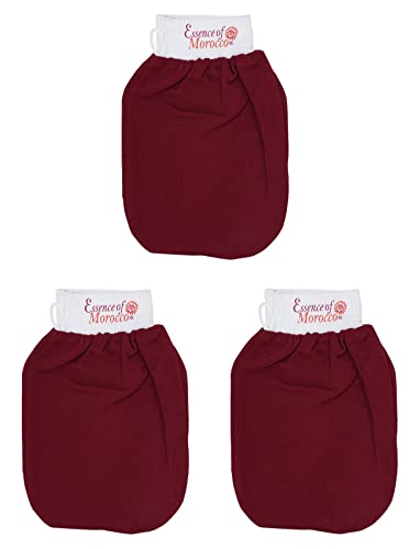 Image of Moroccan Exfoliating Kessa Glove Hammam Scrub Mitt Made in Morocco Premium Quality Helps Cleanse Skin, Remove Fake Tan and Ingrown Hair (Pack of 3)