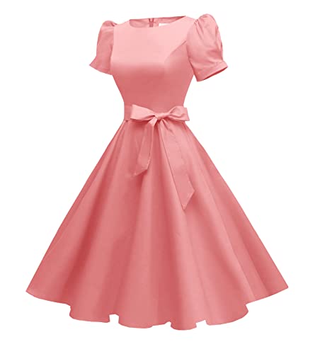 tagunop Women's Boatneck Vintage 1950s Cocktail Party Dress with Puff Sleeves3