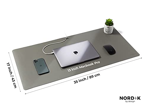 Nordik Leather Desk Mat Cable Organiser (Alaskan Grey 89 X 43 Cm) Premium Extended Mouse Mat For Home Office Accessories - Non-Slip Vegan Leather Desk Pad Protector & Desk Blotter Pad - 6