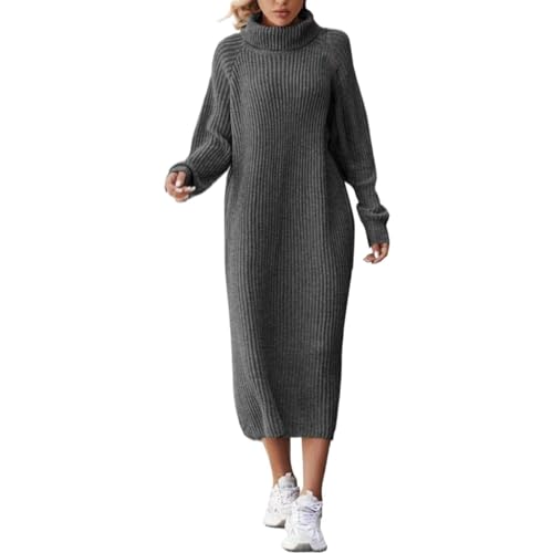 strickkleid damen herbst grün Strickkleid Oversize Rollkragen Kleid Winter Warme Pulloverkleid Lang Basic Winterkleider Warm Dicke Kleid Elegant...