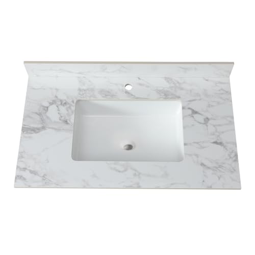 Montary 37'x 22' Bathroom Vanity Top with Undermounted Large Ceramic Sink & Backsplash, Sintered...