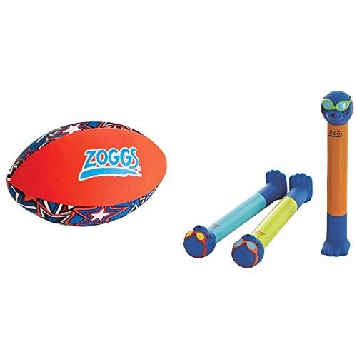 Image of Zoggs Kid's Safe Neoprene Aqua Ball for All Ages - Orange/Blue & Dive Sticks Pool Toys, Confidence Building Diving Sticks, Safe Swimming Pool Toys, Blue/Lime/Orange (3 Pk)