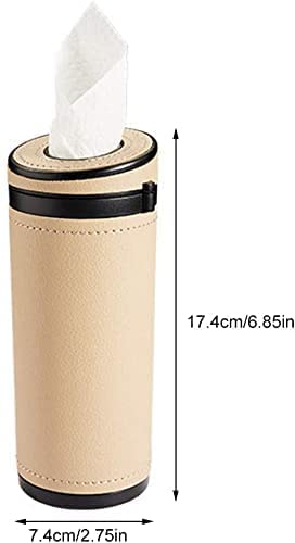 Image of Automaze PU Leather Plus ABS, Car Cylindrical Cup Holder Tissue Holder Box with 3 Ply 40 Pulls Tissues (Beige)