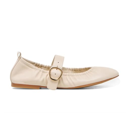Agodor Mary Jane Ballet Flats –Square Toe Leather Ballerina Flat ...