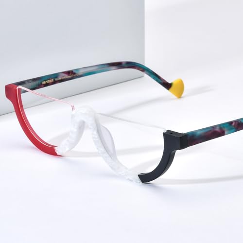 Image of HEPIDEM Matte Multicolor Acetate Glasses Frame Women,Semi Rimless Round Optical Eyeglasses