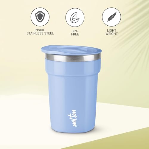 Image of MILTON Cool Touch Deccan Coffee Mug 350 Double Walled 330 ml Inner Stainless Steel Tea Mug with Lid, Coffee Mug Travel Tea Cup, Black Coffee, Tea Cup Single, Blue