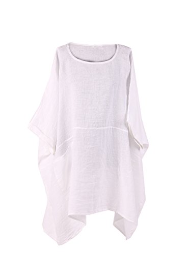 Image of LushStyleUK New Ladies Italian Plus Size Plain Linen Tunic Top Women Lagenlook Top Plus Size (White)