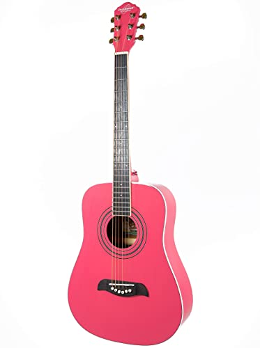 Oscar Schmidt Og5 3/4-Size Kids Acoustic Guitar - Pink Learn-To-Play Bundle With Gig Bag, Tuner, Strap, Picks, Instructional Book/Dvd, And Polishing Cloth #TOP2