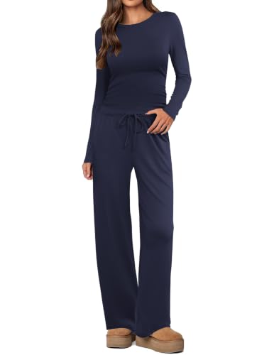 Ekouaer Women's 2 Piece Set 2026 Ruched Side Lounge Set with Pockets