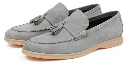 Santimon Men's Suede Tassel Loafers, Slip-On Moccasins with Cushioned Sole – Comfort Business Casual & Stylish Footwear for Wedding Travel, and Everyday