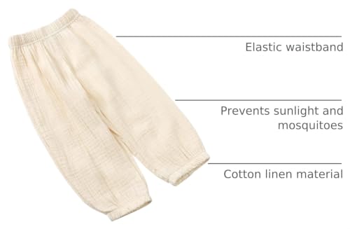 Image of Kids Tales 3 Pack Boys Girls Cotton Linen Pants Child Basic Plain Solid Trousers Big Kids Elastic Waist Long Pants Bloomers