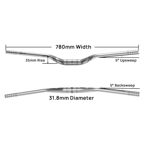 Image of FIFTY-FIFTY Mountain Bike Riser Handlebar, Aluminum Alloy MTB Handlebar, 31.8mm Diameter, 780mm Wide Bicycle Bar (Silver, 35mm Rise)