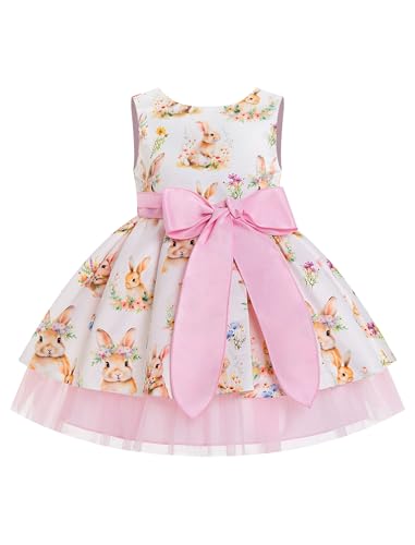 Baby Girl 2t 3t 4t 5t Bunny Easter Tulle Dress with Big Bow Toddler Sleeveless Smocked Back 1st...