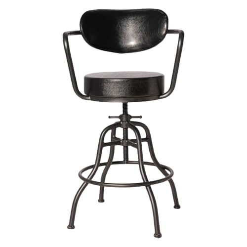 Modern Industrial Bar Stool with Backrest, Armrests, Footrest - Flexible Swivel Seat & Adjustable Height 21.7"-25.6" - Soft Cushion & Smooth Leather - Stylish Black - Metal Frame Home Bar Chair by LOKKHAN - Used condition - Image 9