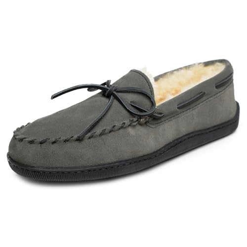 Mocassins Minnetonka en peau de mouton grise pour homme en 41 avec finitions artisanales
