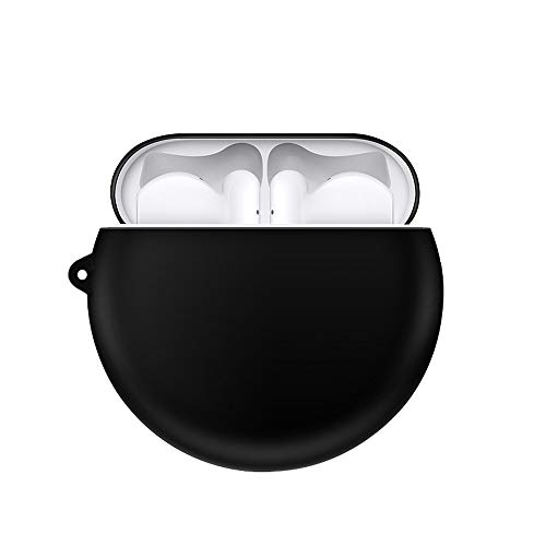 QULLOO Funda Silicona Compatible con Huawei FreeBuds 3,[admite Carga inalámbrica][LED Frontal Visible] con mosquetón para Huawei FreeBuds 3 Case - Negro