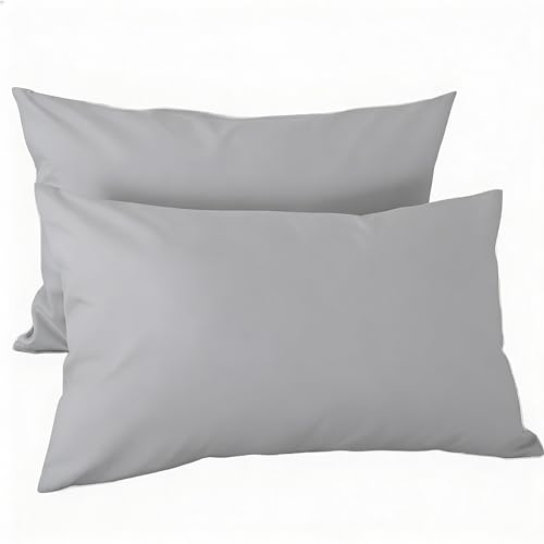 H HANSEL HOME Juego de 2 Fundas de Almohada con Cremallera – Protector de Almohada 100% Microfibra Transpirable y Suave – 70x45cm, Gris Claro