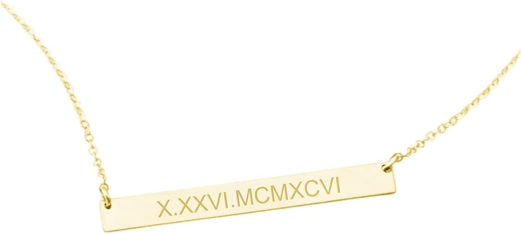 Personalized 925 Silver Sterling Roman Numeral Necklace Custom Bar Pendant Made with Any Date