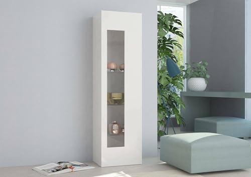 Dmora Vetrina Mimmo, Credenza con Anta a Vetro, Mobile da Soggiorno Multiuso, 100% Made in Italy, cm 45x34h162, Bianco Lucido