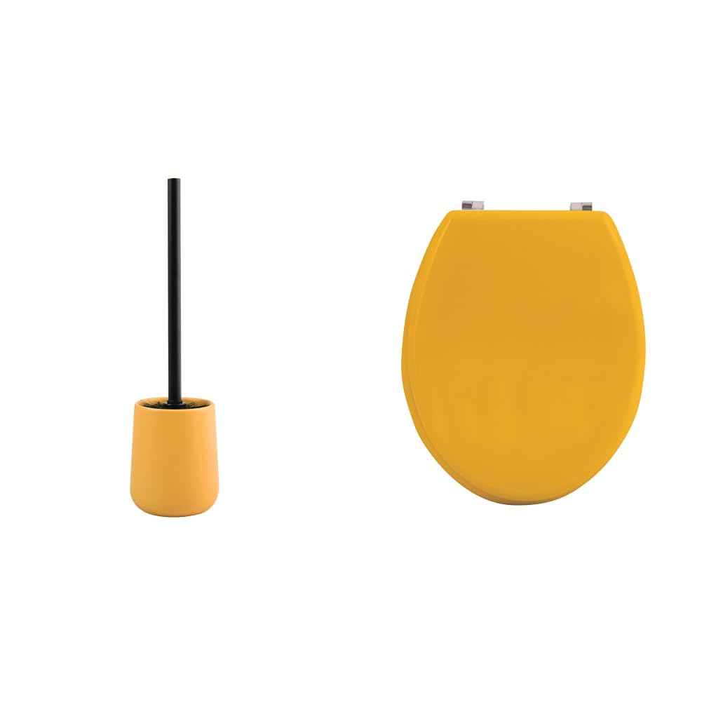 MSV Set de Baño Escobilla WC Cerámica + Tapa de WC INOX Azafrán
