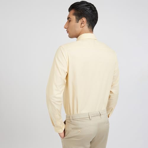 Image of Raymond Men Slim Fit Solid Pattern Pure Cotton Semi Cutaway Collar Full Sleeve Formal Shirt