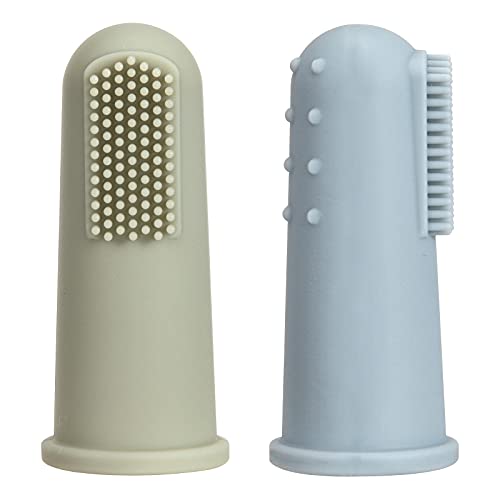 Image of Baby Finger Toothbrush with Case, Food Grade Silicone, BPA Free, 2-Pack (Sage+Ether)