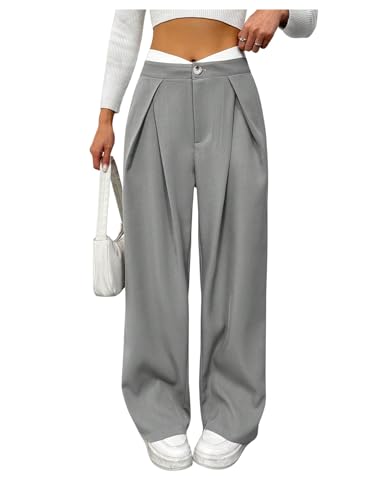 MakeMeChic Women's Wide Leg Dress Pant High Waist Palazzo Asymmetrical Business Work Trousers Pants