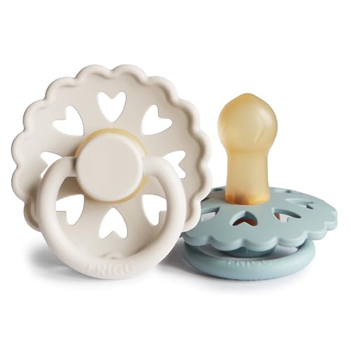 Image of FRIGG Andersen Fairytale Natural Rubber Baby Pacifier | Made in Denmark | BPA-Free (Cream/Stone Blue, 0-6 Months)