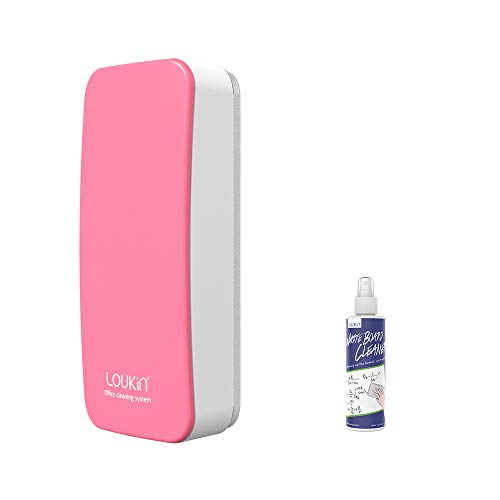 LOUKIN Magnetic Dry Erase Eraser, Whiteboard Eraser, Glass Board Eraser(Pink), Free 3.4 oz Whiteboard Cleaner Included, for Classroom, Home and Office Use