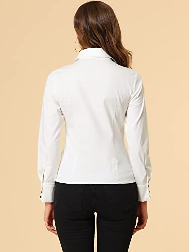 Allegra K Point Collar Button Down Shirt for Women's Work Office Big Collared Long Sleeve Top3