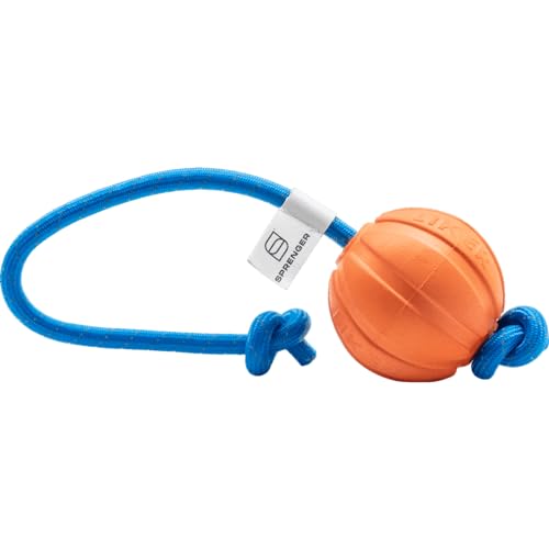 Sprenger Spielball am Seil - Ball, Wasserspaß, Apportierspielzeug für Hunde, orange - Ø 7 cm